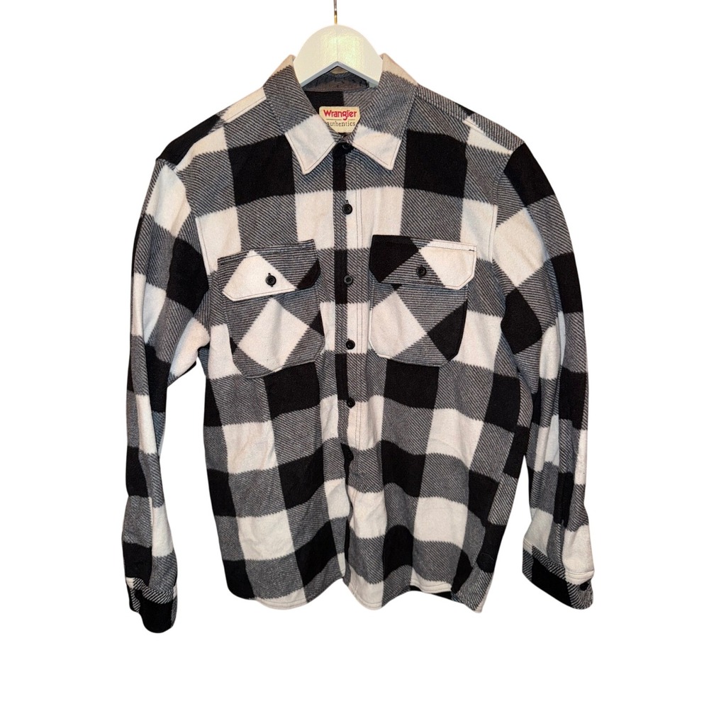 Wrangler Authentics Mens M/L Buffalo‎ Plaid Flannel Shirt Jacket Black White
